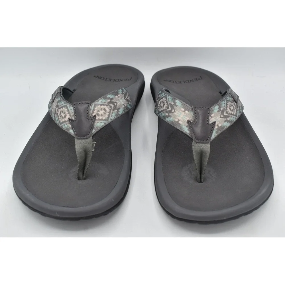 Pendleton Mens Size 11 Gray Blue Southwestern Flip Flop Sandals Thongs Shoes